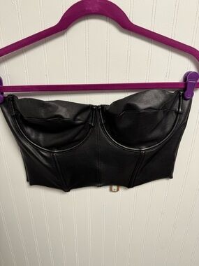 SKIMS Black Faux Leather Corset NWT 2X Onyx